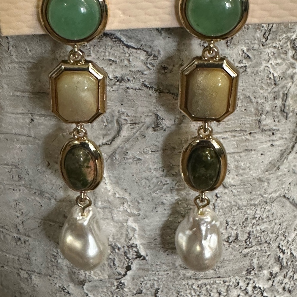 Camila Coelho Gold and Green Pearl Drop Earrings - Picture 7 of 7